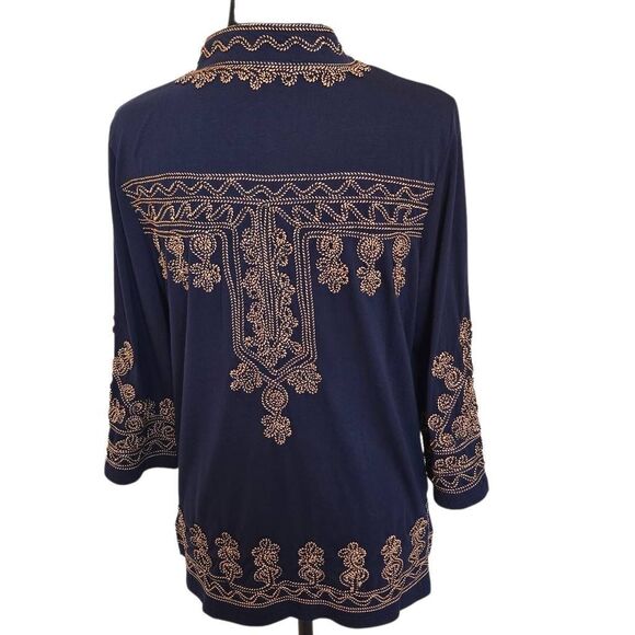 Lauren Michelle Womens Navy Blue Braided Trim Pullover Tunic Blouse Large - Picture 3 of 12